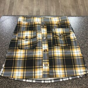 Almost Famous Yellow and Black Plaid Mini Skirt